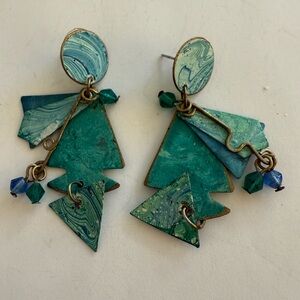 Artistic Green and Blue Dangle Earrings